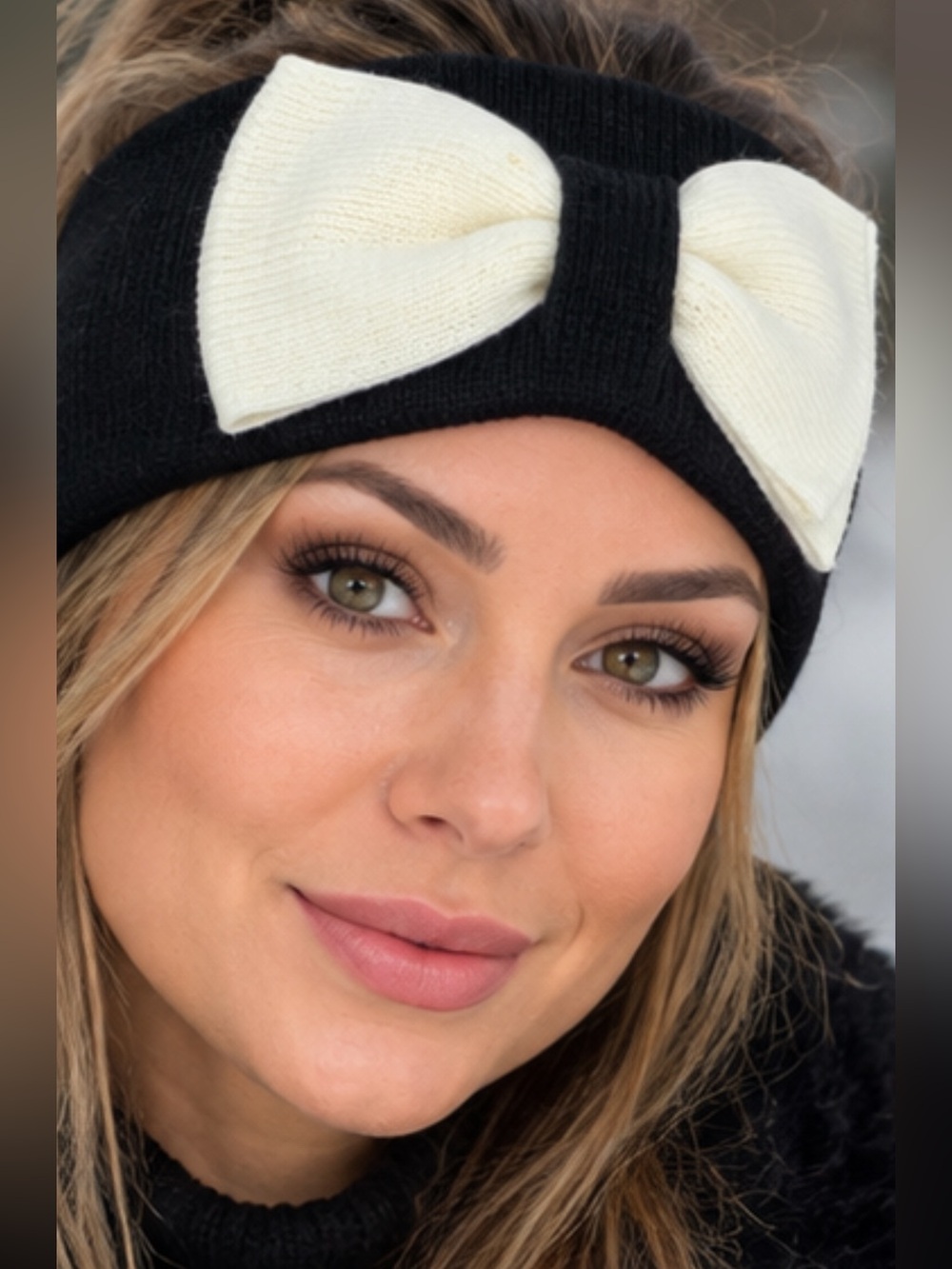 Kate Spade New York Black & Cream Bow Knit Headband Ear Warmer